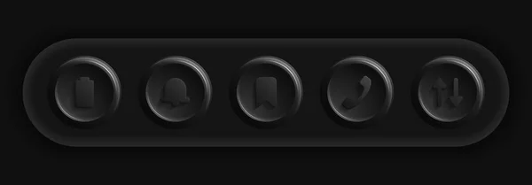 Dark Group of Icons. Ui Display Black Set for Smartphone Apps — Archivo Imágenes Vectoriales