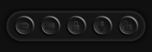 Dark Apps Icon Set. Messenger, Movie, Locker, Micro Buttons — ストックベクタ
