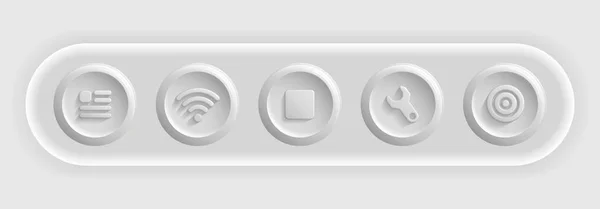 Dark Icon Set. White Settings, Target, Documents, Wifi, Stop Buttons — Archivo Imágenes Vectoriales