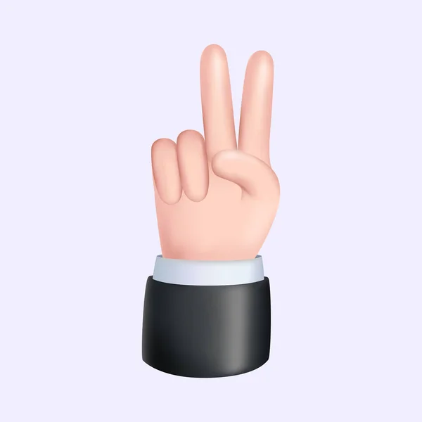 Sinal de Paz ou Vitória. Linguagem de gestos. Ícone de mão 3D —  Vetores de Stock