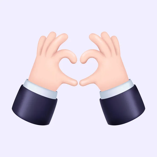 Dos manos mostrando el corazón. Diseño 3D, Icono de gesto aislado — Vector de stock