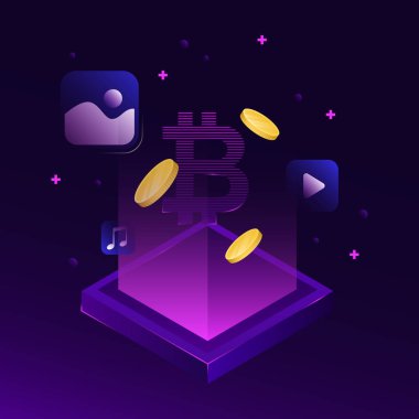 Kripto para birimi ve NFT. Dijital Sanat İllüstrasyonu