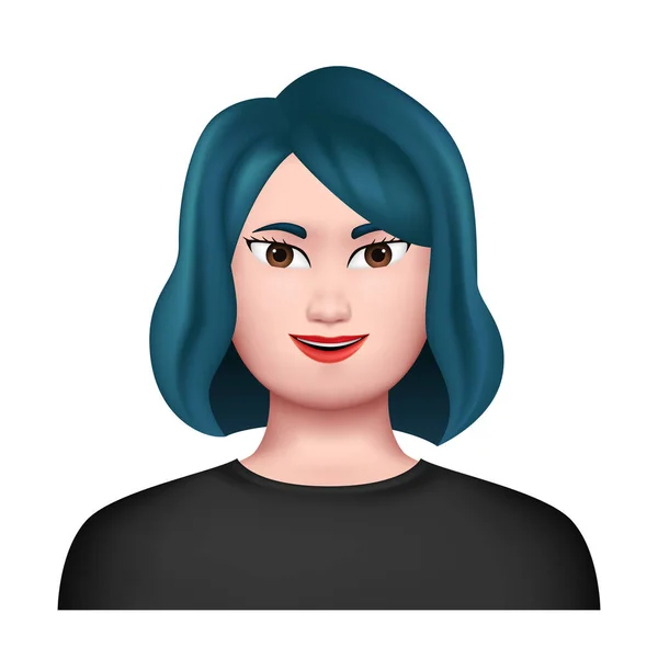 3D Smiling Woman Avatar. Character with turquoise hair — Vector de stock