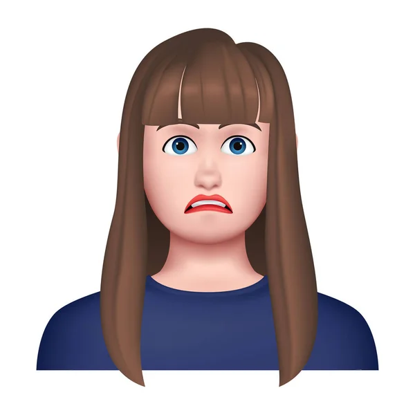 Cara de mujer 3D. Avatar Gráfico Emocional — Vector de stock