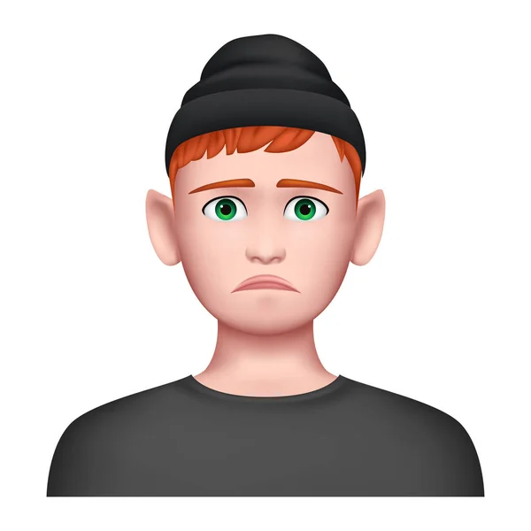 Triste Garçon au Chapeau. Avatar 3D créatif — Image vectorielle