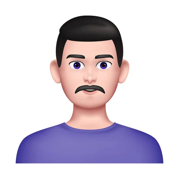Avatar 3D graphique. Homme avec moustache — Image vectorielle