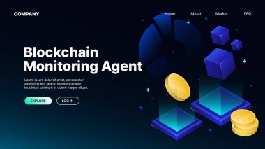 Blockchain Gözetleme Ajanı. Isometric Web Afişi