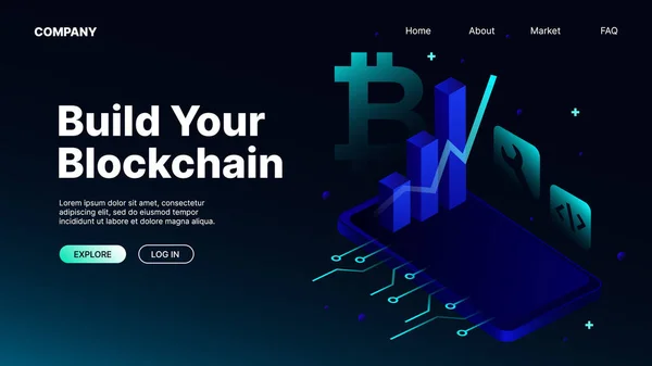 Construir sua página de aterrissagem Blockchain para o site —  Vetores de Stock