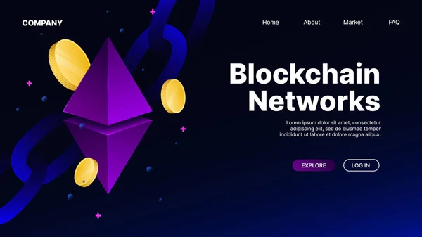 Blockchain Ağları. Isometric Web Sancak Şablonu — Stok Vektör