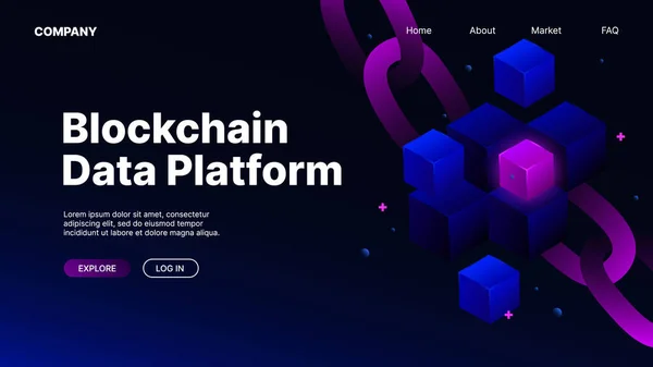 Platforma danych blockchain. Wzór strony wyładunku — Wektor stockowy