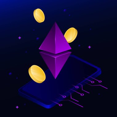 Isometric Rhomb. Kablosuz Teknoloji İllüstrasyonu. Smartphone 'da Nakit Akımlı Elmas