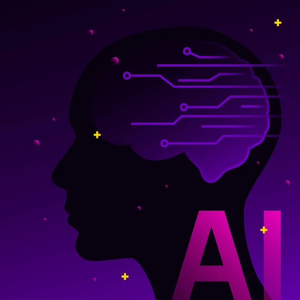 Kunstmatige Intelligentie Ikoon Menselijk Profiel Met Brain Outline Creatieve Illustratie — Stockvector