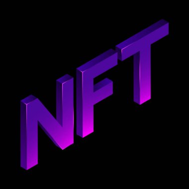 NFT 3D logosu. Kara Arkaplan 'da izole edilmiş Grafik Elementi. Vektör illüstrasyonu