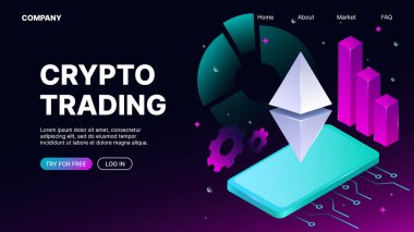 Şifreli Banner ticareti. Isometric Landing Web Şablonu. Vektör illüstrasyonu