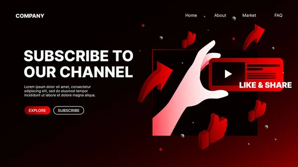 Abonnieren Sie Unseren Channel Banner Red Website Landing Page Template — Stockvektor