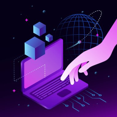 Kripto para birimi Global Network. Isometric Grafik Çizimi. Vektör illüstrasyonu