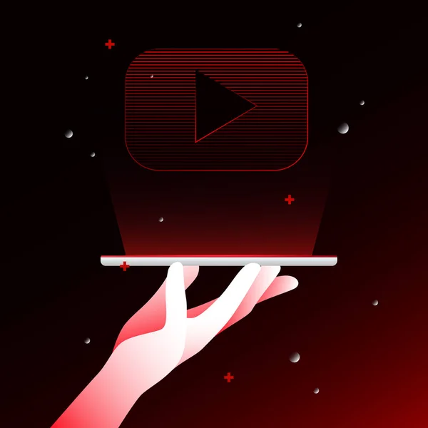 Mão Segurando Video Social Media Logo Ilustração Gradiente Vermelho Ilustração —  Vetores de Stock