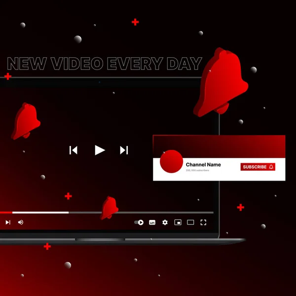 Red Video Platform Illustration Kreatives Design Inhaltsrahmen Kanalname Abonnement Taste — Stockvektor