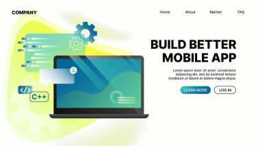 Daha İyi Mobil Uygulama Oluştur. Web sitesi için İniş Sayfası. Vektör illüstrasyonu