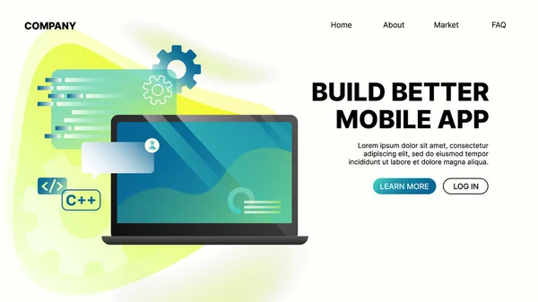 Construir Mejor Aplicación Móvil Página Aterrizaje Para Sitio Web Ilustración — Archivo Imágenes Vectoriales
