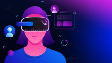 Contacting people in Metaverse. Virtual Reality Communication Illustration. Vector illustration