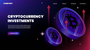 Cryptocurrency Investments. Web Landing Page Template. Vector illustration