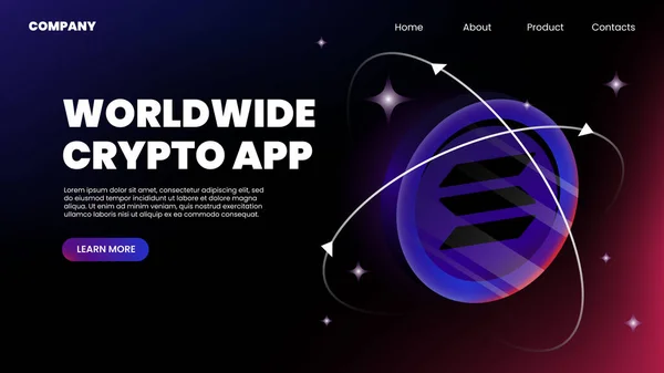 Worldwide Crypto App Horizontal Landing Page Template Vector Illustration — Stockvektor