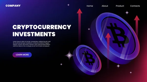 Cryptocurrency Investments Web Landing Page Template Vector Illustration — Stok Vektör