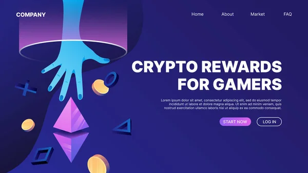 Crypto Rewards Gamers P2E Web Banner Template Vector Illustration — Stockvektor