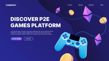 Discover Play to Earn Games Platform. Website Landing Page. Vector illustration