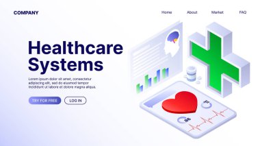HealthCare Systems. Website Landing Page. White Template. Vector illustration