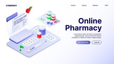Online Pharmacy Website. Landing Page Illustration. Vector illustration