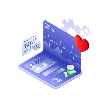 Sağlık hizmetleri illüstrasyonunda gelişme. Hasta Kayıtları. Beyaz Şablon. Vektör illüstrasyonu