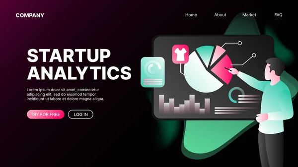 Startup Analytics Company Website Landing Page Mockup Vektorillustration — Stockvektor