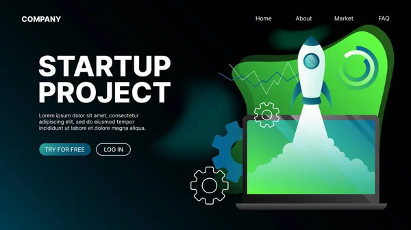 Plantilla Landing Page Para Sitio Web Startup Project Ilustración Vectorial — Vector de stock