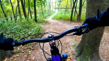 Sonbahar sezonunda bisiklete binen amatör binici.