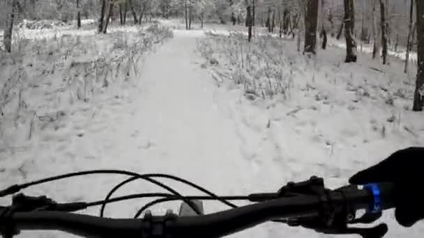 冬季骑自行车的业余内胎骑手 — 图库视频影像