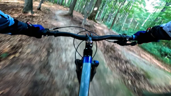 Paseo Bicicleta Enduro Por Los Senderos Del Bosque — Foto de Stock