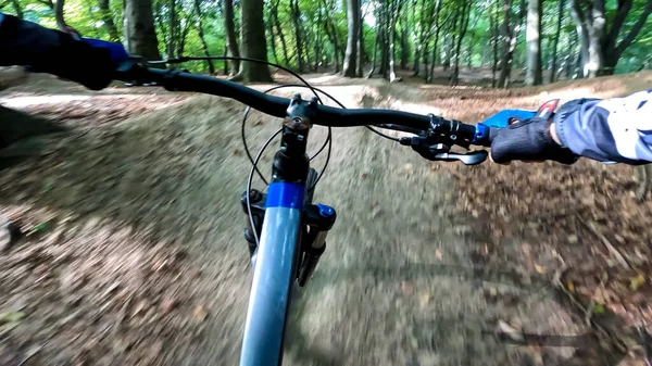 Paseo Bicicleta Enduro Por Los Senderos Del Bosque — Foto de Stock