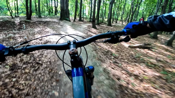 Paseo Bicicleta Enduro Por Los Senderos Del Bosque — Foto de Stock