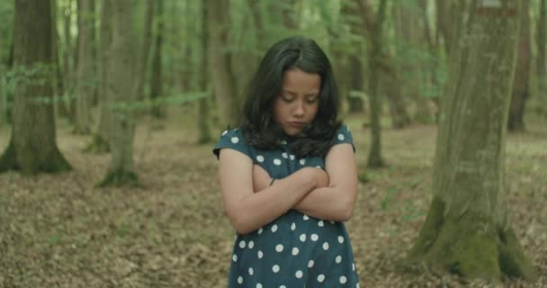 Fille Ans Bouleversée Dans Forêt Par Une Journée Ensoleillée — Video