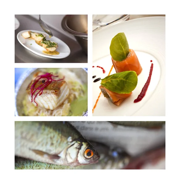 Collage Various Fish Dishes — ストック写真