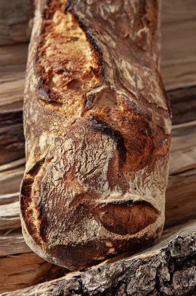 Close Rustic Bread Wood Logs — Photo