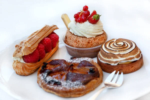 Collection Pastries White Plate — Stock Photo, Image