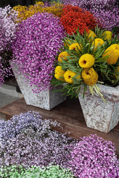 Bouquets Colorés Devant Une Boutique Fleurs — Photo