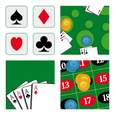 Kartlar ve fişler yeşil masada.