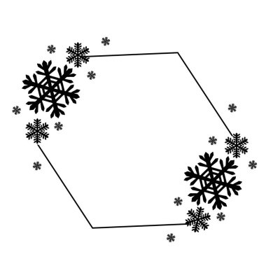 Kar taneleri çerçevesi, beyaz arka plan, Noel tasarım koleksiyonu. Vektör illüstrasyonu, mutlu noeller gevrek çerçeve Festivalsel çizim.