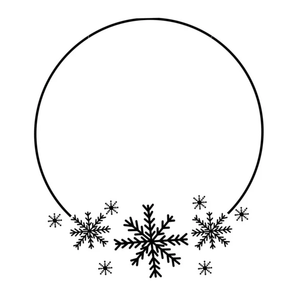 Schneeflocken Rahmen, weißer Hintergrund, Weihnachtsdesign-Kollektion. Vektor Illustration, Frohe Weihnachten Flocken Rahmen Festliche Zeichnung. — Stockvektor
