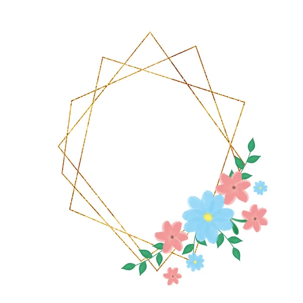 Floral gold frame. Illustration for invitation cards. Design for congratulations. The element for the design. — Stock Photo, Image