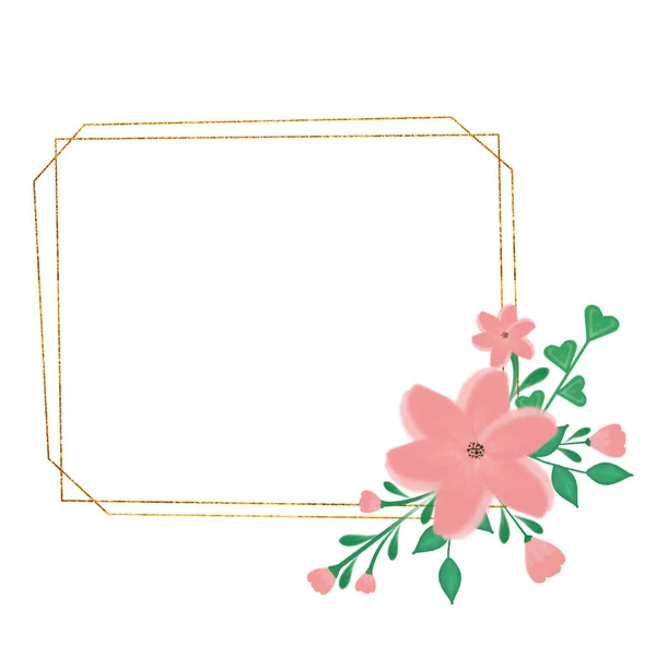 Bloemen gouden frame. Illustratie voor uitnodigingskaarten. Ontwerp voor felicitaties. Het element voor het ontwerp. — Stockfoto
